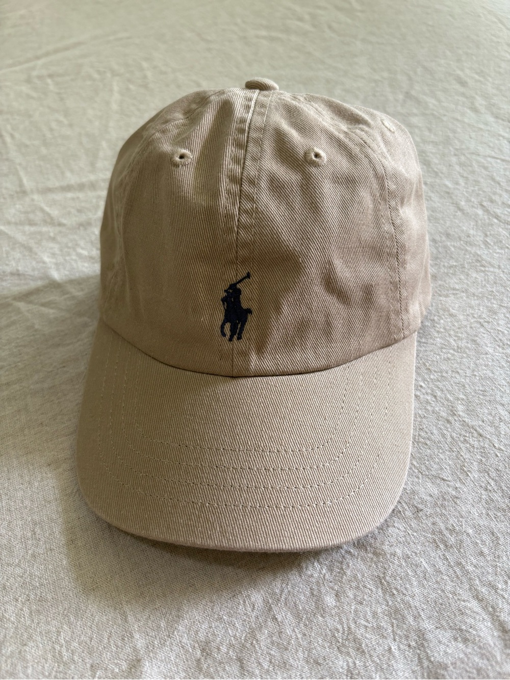 Ralph Lauren Tan Cotton Ball Cap with Navy Blue Logo